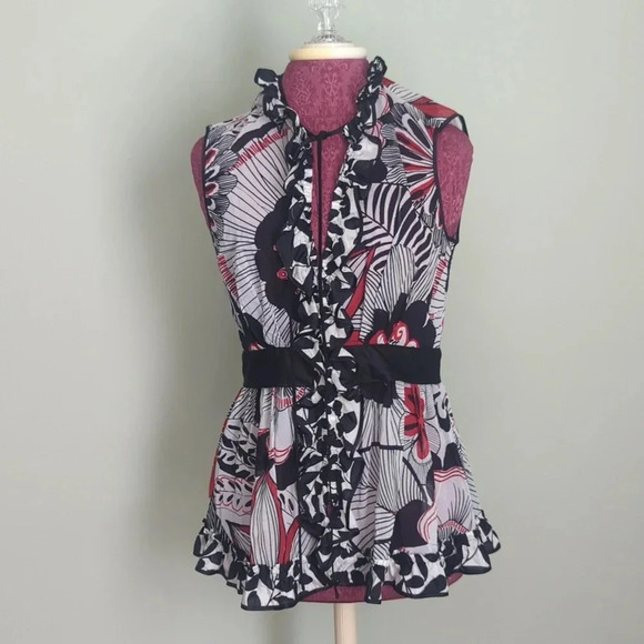 Dolce & Gabbana Red and Black Silk Peplum Blouse, US 10, IT 44 - Picture 1 of 6